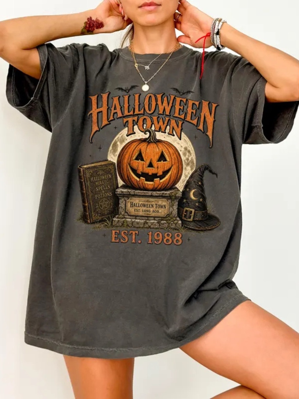 Comfort Colors Halloween Town Pumpkin Graphic Tee Unisex, Retro Vintage Style